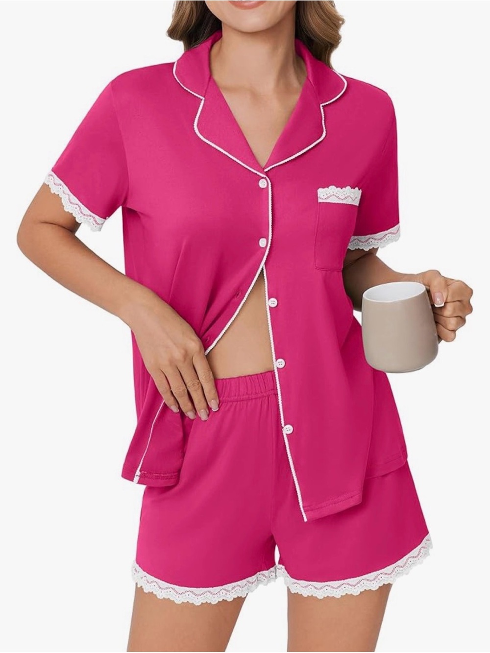 Ekouaer Soft Button-Down Sleepwear Pink Large NWT